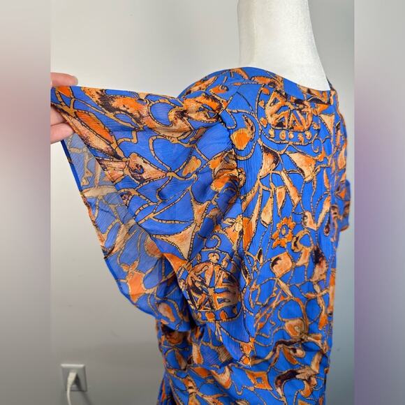 A.L.C. Women’s Blue Silk June V-Neck Blouse Top and Flouncy Skirt Set Size 10 - Picture 4 of 14